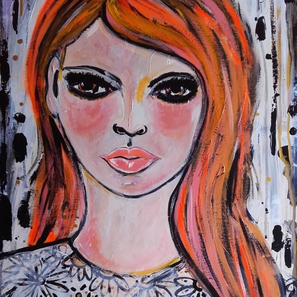 Portrait femme peinture visage femme peinture tableau portrait visage  beauté - décoration maison art contemporain - toile : par celine-art-galerie