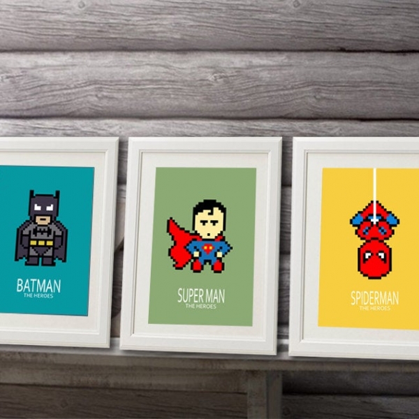 8 affiches des super héros, décoration chambre enfant - Un grand