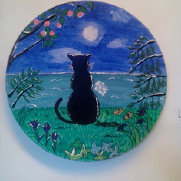 Petit chat au clair de lune,peinture acrylique. : tableaux-peintures par  angelolicreation77
