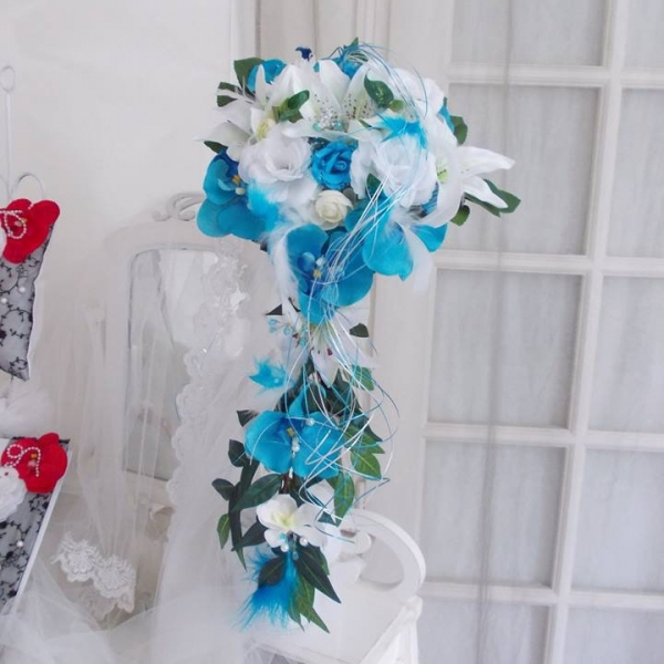 Bouquet de mariée turquoise et blanc ou ivoire :  accessoires-autres-accessoires par mariage