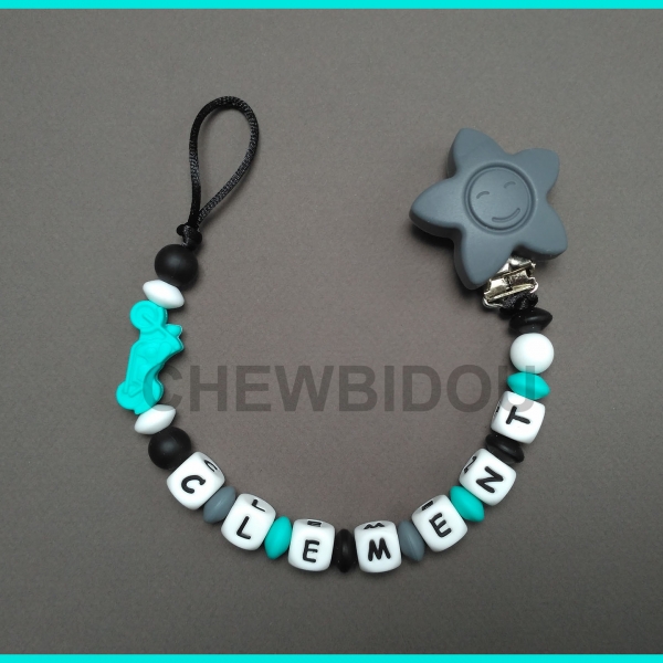 Attache tétine silicone turquoise