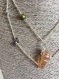 Collier, ruban motif ethnique bohème, breloques, perles et pierre jaune orangé