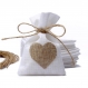 Lots de 10 sacs cadeaux de mariage 10x4cm, sac en lin naturel blanc avec cordon de serrage en jute, pochette en forme de cœur sac de dragées