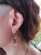 Boucles d'oreilles pendantes gouttes verre transparent et bronze