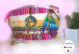 Grande trousse maquillage motif ethnique pour femme en tissu tissé amérindien, indienne et son loup style navajo avec bandeau de perles