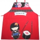Joli tablier de cuisine femme avec prénom style japonais motif poupée kokeshi avec sushi au thon, tablier toile de coton rouge et tissu noir