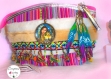 Grande trousse maquillage motif ethnique pour femme en tissu tissé amérindien, indienne et son loup style navajo avec bandeau de perles