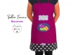 Tablier de cuisine femme  avec prénom  motif macarons gourmandise, chic avec tissu noir à pois blancs en toile de coton violet personnalisé