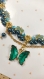 Collier papillon vert et perles nacrées