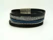 Bracelet manchette en cuir bleu noir et gris