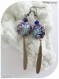 Boucles d'oreilles perles bleues et bronze , breloques feuilles