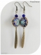 Boucles d'oreilles perles bleues et bronze , breloques feuilles