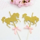 6 décorations pour cupcake petit gâteau thème cheval manège caroussel paillété couleur or