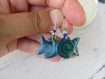 Boucles d'oreilles pendantes avec poisson en pâte polymère bleu et vert et crochet dormeuse argenté et petites perles, mer, marin