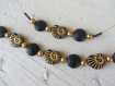 Parure collier ras du cou et bracelet en verre de bohème, thème mer, coquillage et spirale, parure chic en noir et or