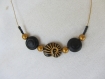 Parure collier ras du cou et bracelet en verre de bohème, thème mer, coquillage et spirale, parure chic en noir et or