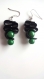 Boucles d'oreilles perles magiques vertes, sangle silicone noir 