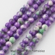 10 perles jade naturelle teintées ronde 10mm violet /blanc / vert tachetées 