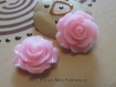 2 cabochons résine fleurs "rose" 18mm couleur rose clair 