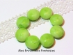 8 perles en verre vert 16mm plate ronde épaisseur 9mm, trou 1.5mm 