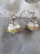 B805- boucles d'oreilles en métal argenté de style romantique avec une perle lampwork blanche comportant aspérités roses 