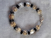 Br153- bracelet en métal argenté et perles noires de style ethnique 