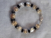 Br153- bracelet en métal argenté et perles noires de style ethnique 