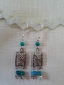 B398- boucles d'oreilles en métal argenté et perles en verre turquoise de style ethnique 