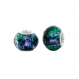 Lot de 2 perles charm en verre transparent , mouchetées vertes et violettes 14 mm x 10 mm 