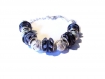 Bracelet vintage perles noires tambour à motif, perles argentées 