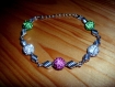 Bracelet vintage femme , argenté , perles rose vertes blanches 