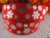 Ruban gros grain thème noël, rouge décoré de flocons de neige argentés, largeur 22 mm 