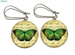 Boucles d’oreilles bronze avec cabochons synthétiques * papillon vert * 