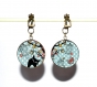Boucles d’oreilles clips bronze avec cabochons synthétiques * chat et son oiseau * 