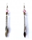 Boucles d'oreilles bronze * perles en verre oeil de chat roses * breloques feuilles * 