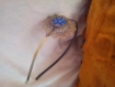 Serre-tête - fantaisie - et son cabochon - fleurs asiatiques - bleu 