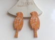 Grands oiseaux en bois en orange x2 
