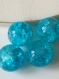 Lot de 4 perles verre percées en turquoise effet craquelé 