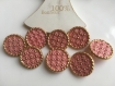 8 boutons en céramique forme ronde rose et doré diamètre 25mm 