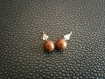 Boucles d'oreilles puces boules - perles marrons - acier inoxydable - 8mm 