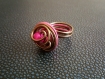 Bague aluminium couleur marron-rose spirale et perles magiques 