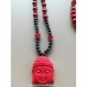 Collier angkor rouge et noir avec tête de bouddha