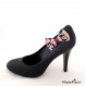 Clips chaussure noeud noir fleuri rose et pois.