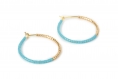 CrÉoles en perles miyuki turquoises et plaquées or anneau doré à l'or fin 24k 