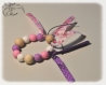 Hochet bébé, hochet dentition, montessori, perles à mordre en silicone, violettes blanches et roses
