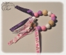Hochet bébé, hochet dentition, montessori, perles à mordre en silicone, violettes blanches et roses