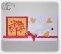 Carte d'amour, saint valentin, arbre de coeurs, plumes, ruban et boutons