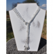 Collier sautoir blanc  6 rangs en perles de rocailles et perles argentées, modèle plume