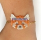 Bracelet panda roux avec une couronne de fleur en perle de miyuki avec chaînette dorée