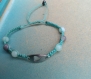 Bracelet ajustable macramé, perles véritables et coeur  acier inoxydable